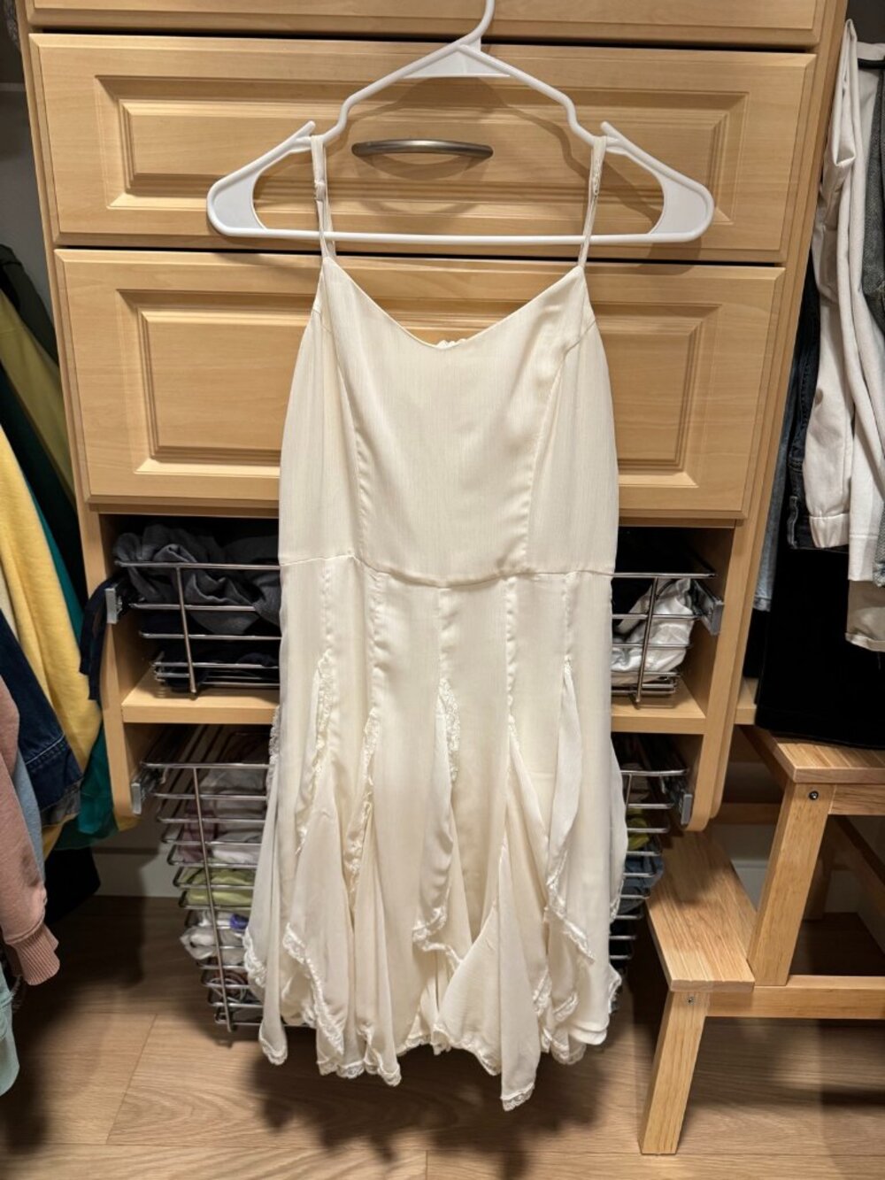 White Ruffled Spaghetti Strap Midi Dress